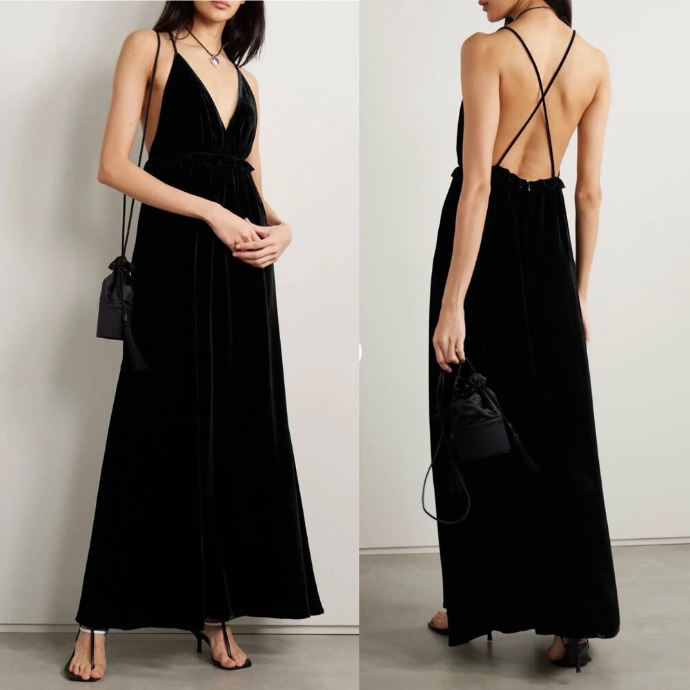 Ulla Johnson Lavinia Gown Black Velvet Open Back Black Tie Formal Party Size 00
